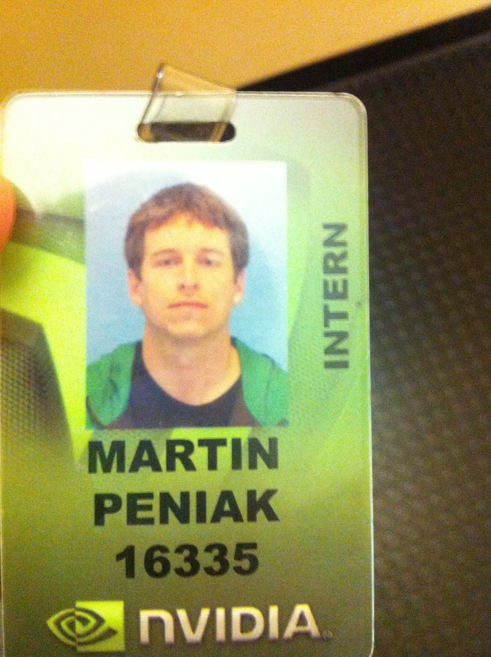 2012 NVIDIA intern badge for Martin Peniak