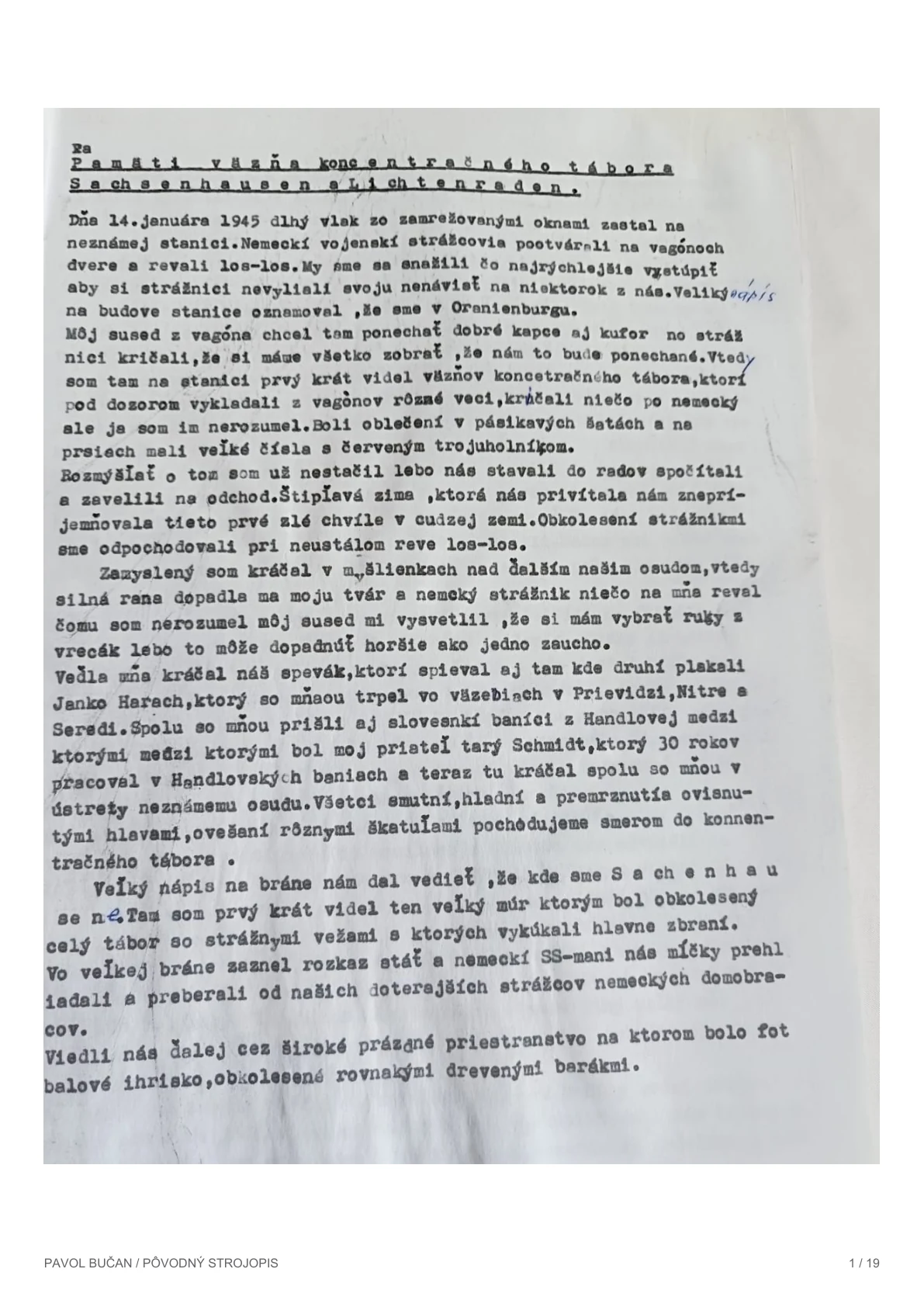 A photographed page of the genuine preserved typescript
